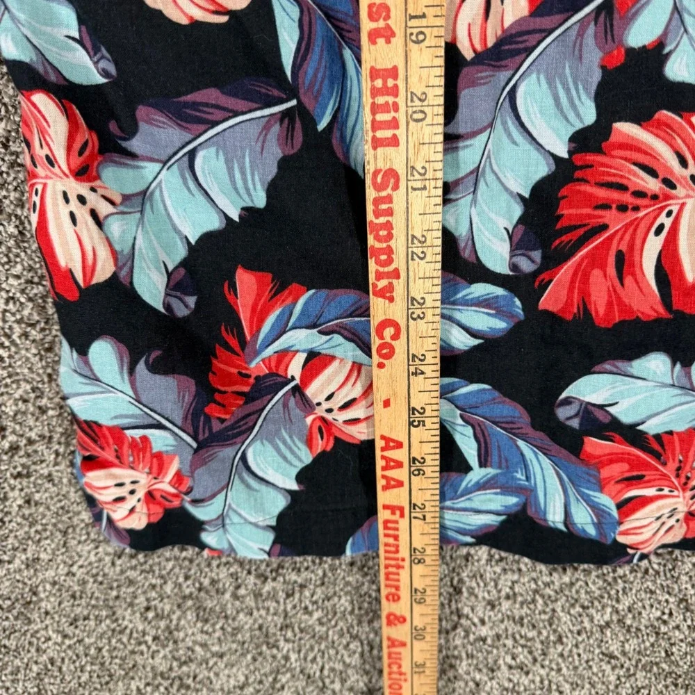 J Crew Camp Shirt Mens L Hawaiian Tropical Floral Loop Collar Linen Blend Pocket